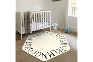 STARUIA Black ABC Kids Rug 55"x47", Hexagon Washable Area Rug for Boys Girls Bedroom, Non-Slip Educational Nursery Rug Ultra Soft Play Carpet for Classroom Toy Room Playpen