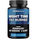 Night Time Fat Burner, Weight Loss &amp; Sleep Support, Appetite Suppressant | Carb Blocker, Overnight Metabolism Booster for Stomach Fat Burner &amp; Night Shred with Melatonin, Non-GMO, Vegan, 60 Capsules