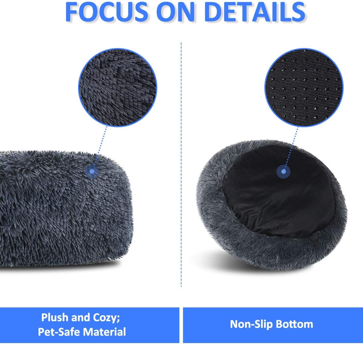 FOCUSPET Dog Bed Donut, Faux Fur Cuddler Bed Size Large 32'' for Cats & Dogs Round Ultra Soft Washable Self Warming Pet Cuddler Beds : Pet Supplies