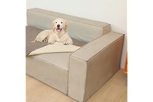 LPMOERA Waterproof Reversible Couch Sofa Cover Blanket for Dogs Washable Furniture Protector Slipcover for Kids Kahki 30 * 30 Inch(Pack of 2)