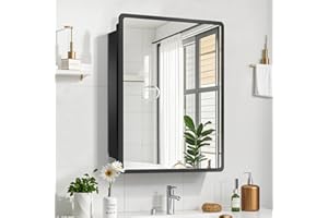 Black Bathroom Medicine Cabinet with Mirror, 20x28 Inch Mirror Cabinet, Wall-Mounted Medicine Cabinets,Aluminum Framed,Surfac