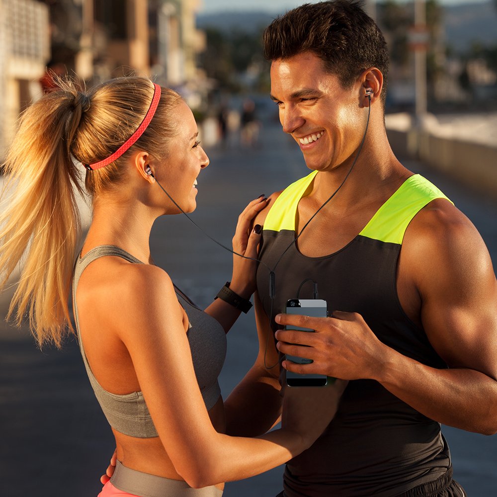 Wired Metal Earphones AIFEIMEI In-ear Heavy Bass Stereo Earbuds Headphones Volume Control with Microphone Headset Sport Gym Running for iPhone iOS/Android 3.5mm jack +Carrying Case (GOLD)