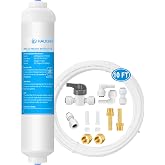 Inline Water Filter - with Water Line &amp; Fittings for Refrigerator,Ice Maker | Effective Chlorine Removing Filter,with 1/4" Water Line&amp;Push Fittings,Install in 5 Minutes;Also for Coffee Maker,RO System