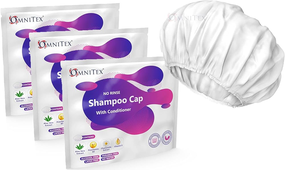Omnitex Premium Rinse Free Shampoo Cap Microwaveable with Conditioner 3 Pack