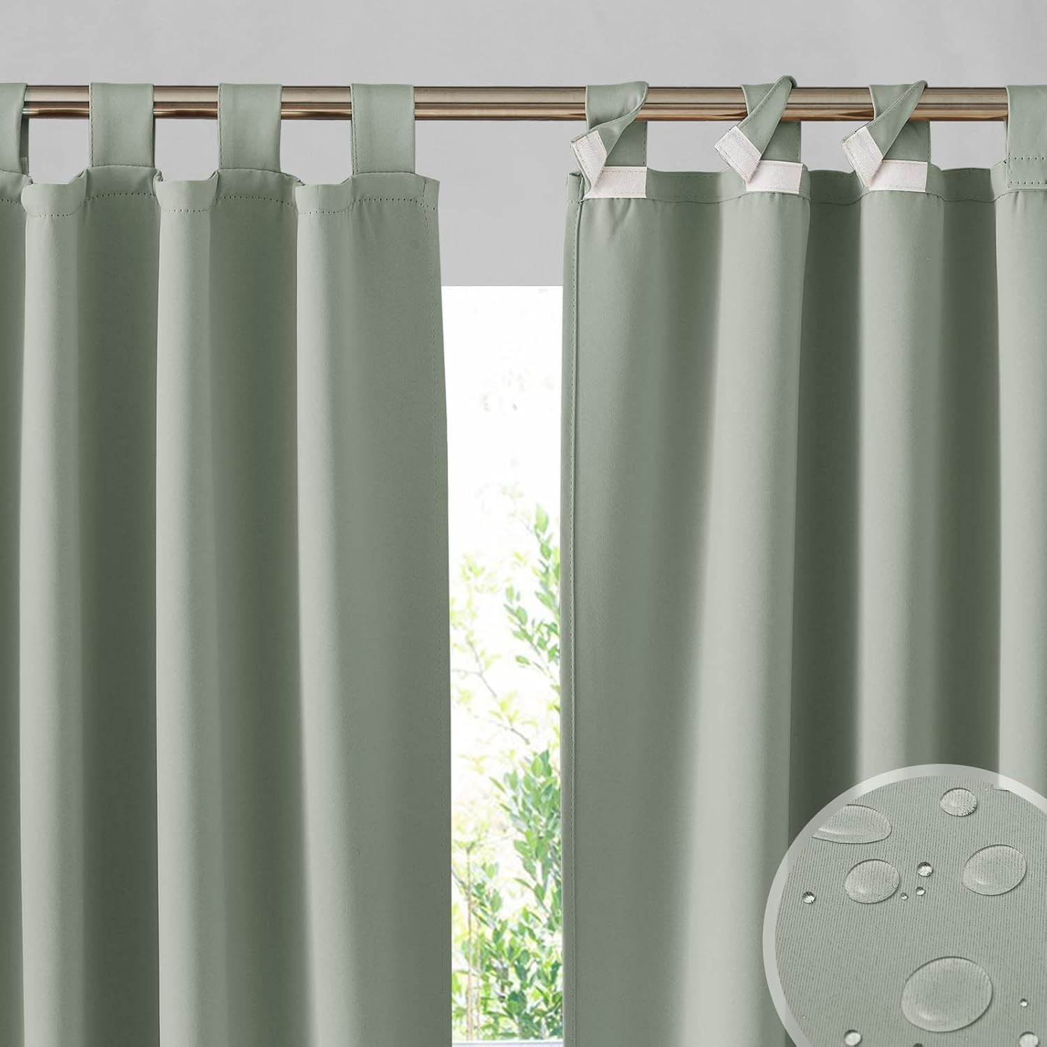 Outdoor Curtains - RYB HOME Outdoor Curtains for Patio - 2 Panels Detachable Sticky Top Outdoor Curtains Waterproof Blackout Privacy Thermal Insulating for Pergola Balcony Porch Arbor, W 52 x L 90 inch, Sea Green