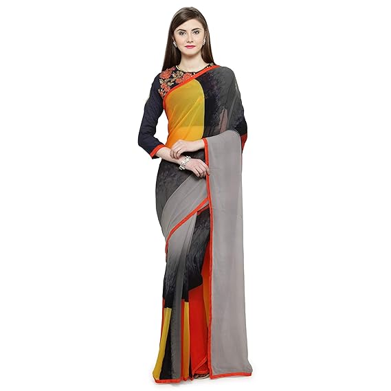 Womens Georgette Printed Saree with Blouse Piece, Free Size (Multicolour, ASHIRYA5064SSSR1)