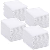 Preboun 100 Pcs Solid White Cotton Handkerchiefs Bulk for Men 15 x 15 Inch Pocket Square Men's Handkerchiefs with Stripe Soft Large Classic Hankies for Wedding Father's Day Gift