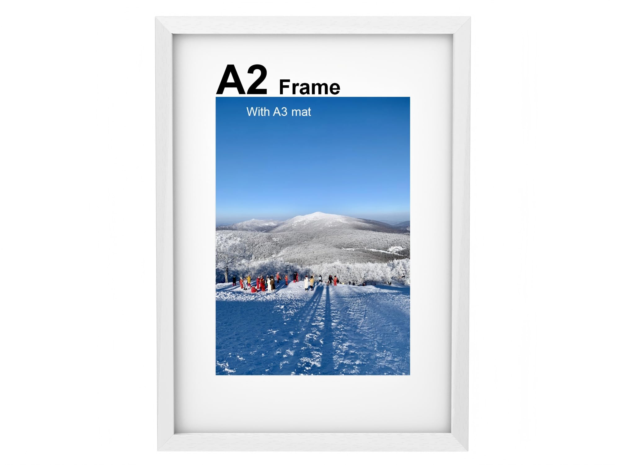 A2 Picture Frame, White Wooden A2 Photo Frame 59.5 x 42 cm with Mount and Plexiglass, Poster Frame for Certificates and Artwork, Wall Mount Horizontal or Vertical