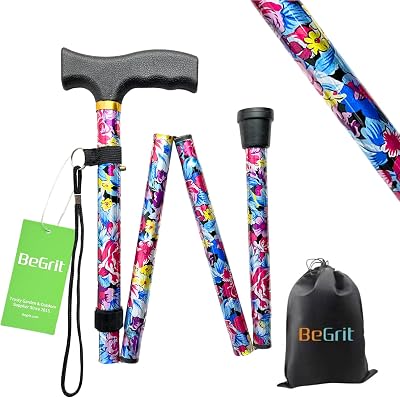 BeGrit Folding Walking Stick Women Adjustable Lightweight Blue