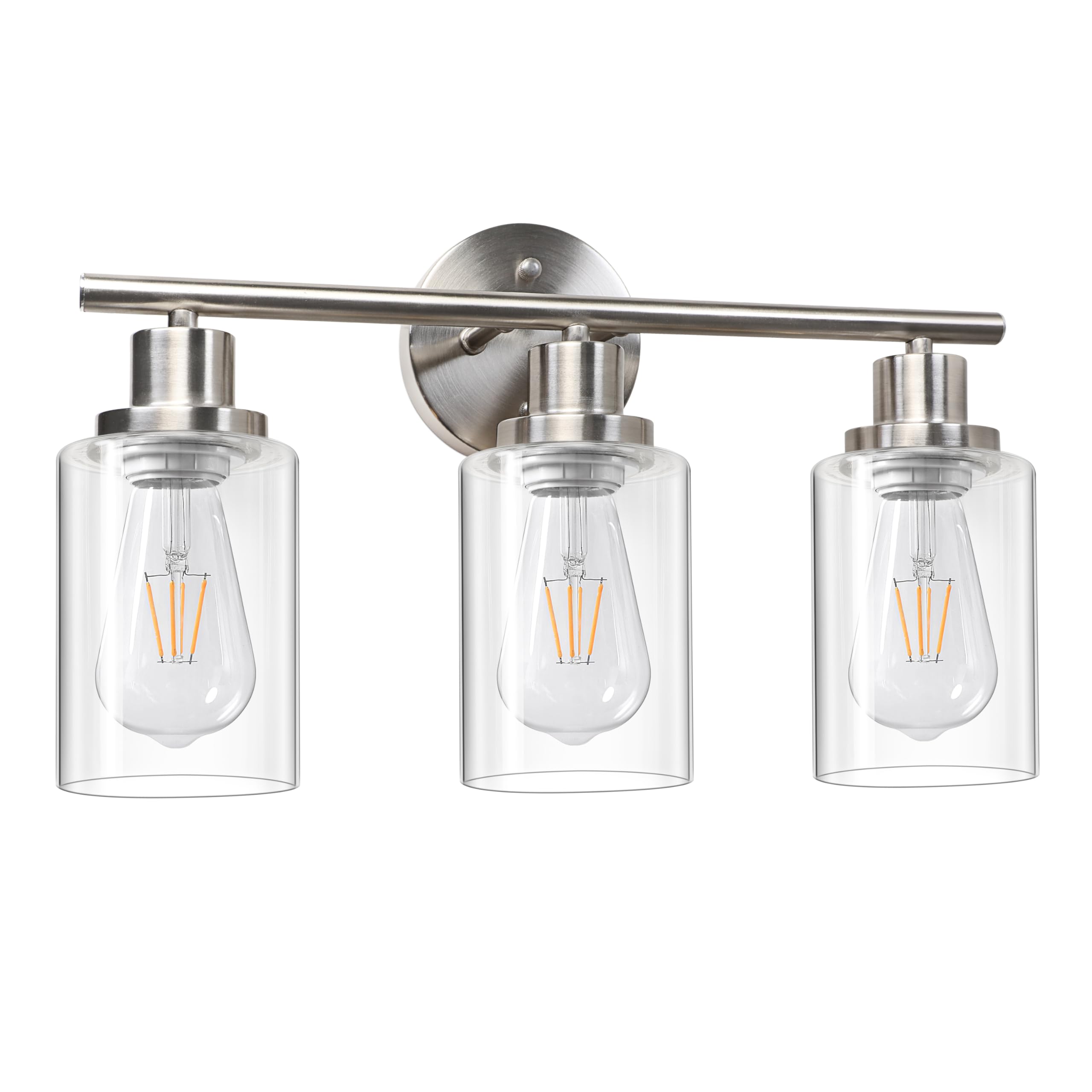 Photo 1 of Unicozin 3 Light Vanity Lights, Brushed Nickel Wall Sconce Light with Clear Glass, Bathroom Light Fixtures, Wall Lights for Mirror, Living Room, Bedroom, Hallway, E26 Base (Bulbs Not Included)