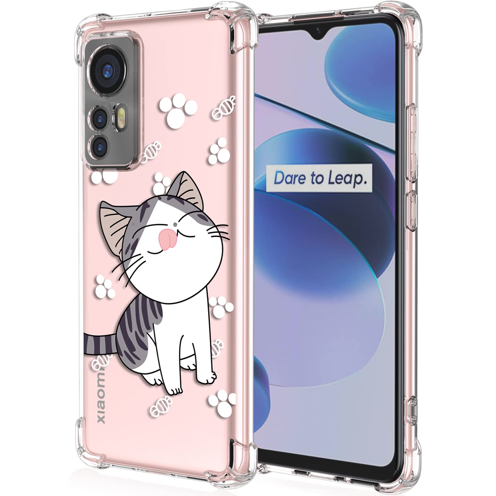 XINYEXIN Case for Xiaomi 12 / Xiaomi 12X / Xiaomi 12S (6.28"), Painting Flower Pattern Clear Case Soft TPU Silicone Case Slim Shockproof Bumper Girl Women Phone Cover - Cat