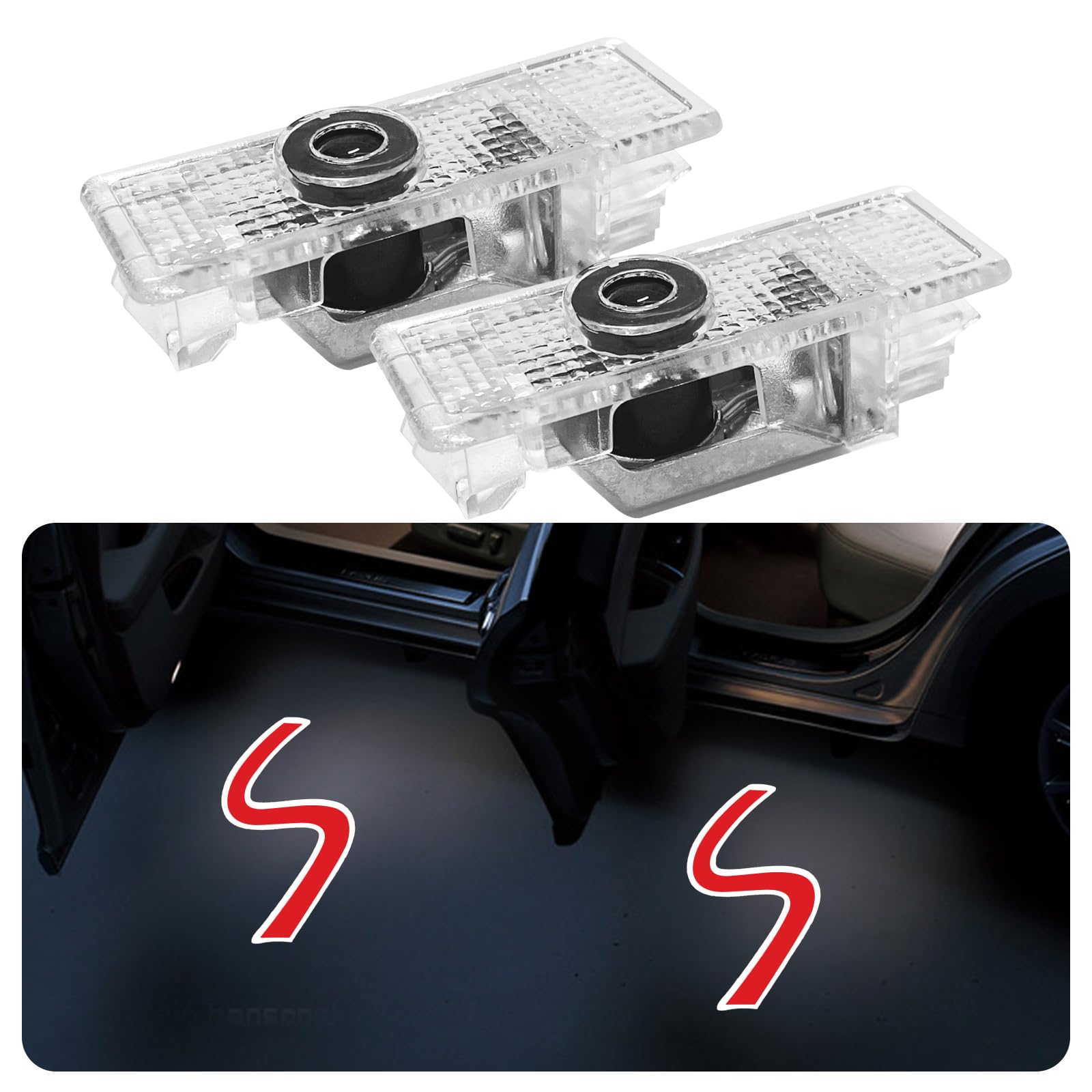 Photo 1 of 2Pcs Car Door Lights Projector for Mini Clubman/Countryman/Paceman/Sports/Cooper R55 R56 R57 R58 R59 R60 R61 F55 F56 F57 Car Accessories - Ghost Shadow Welcome LED Puddle Lights (Red S)