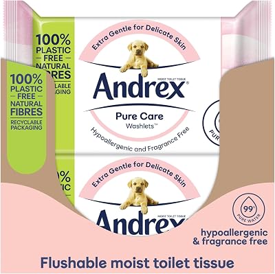 Andrex Pure Care Washlets Flushable Toilet Wipes Extra Gentle Fragrance Free 12