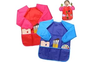 NEWSTYLE Children's Art Smock - Long Sleeve Waterproof Kids Painting Apron for School Classroom and Kitchen, 2 Pieces