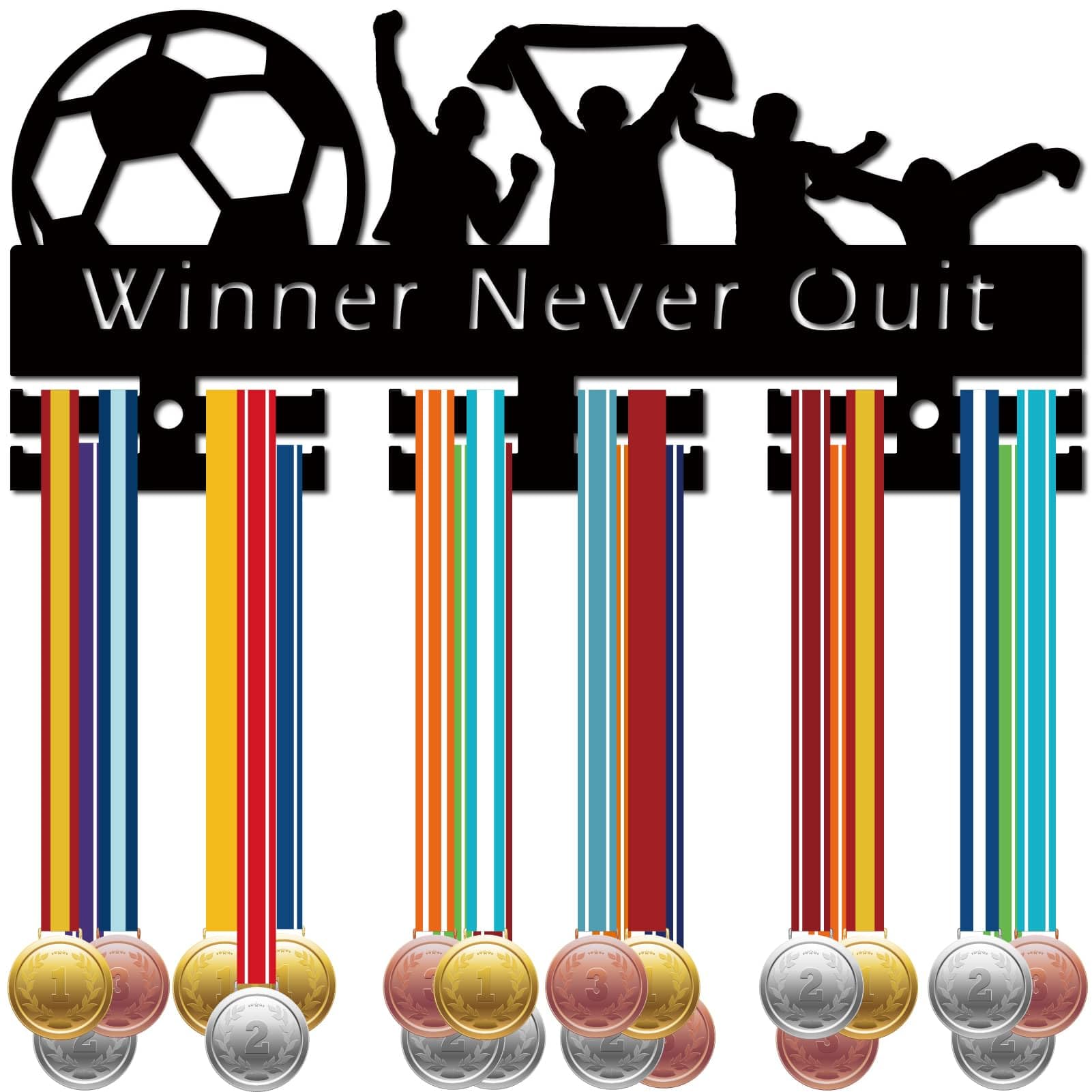 CREATCABIN Football Medal Holder Acrylic Medal Hanger Soccer Medal Rack Display Hanging Awards Wall Mounted Decor 2 Rows Design Hold 40+ Medals Gift for Football Players Race Winner 11.4x5.1 Inch