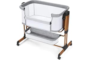 Ezebaby 3-in-1 Baby Bassinet, Rocking Baby Bassinets Bedside Sleeper, Adjustable Portable Crib for Newborn Infant with Wheels Storage Basket and Mesh Sides