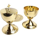 Needzo High Polished Brass Chalice,Paten and Ciborium Set, Catholic Church Communion Supplies, 5.75 Inches