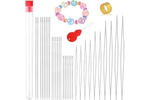 BAGERLA 30 Pieces Beading Needles Set 5 Size 10 Pieces Big Eye Needles and 20 Pieces Long Straight Needles with Bottle for Bracelet Necklace Easy Threading