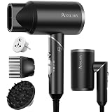ANNLARY Hair Dryer with Comb | 1800W Blow Dryer with Diffuser for Curly Hair | Plasma Ionic Hairdryer for Frizz Control | Foldable & Protable Design for Travel | 6.5 ft ALCI Cord for Women and Men