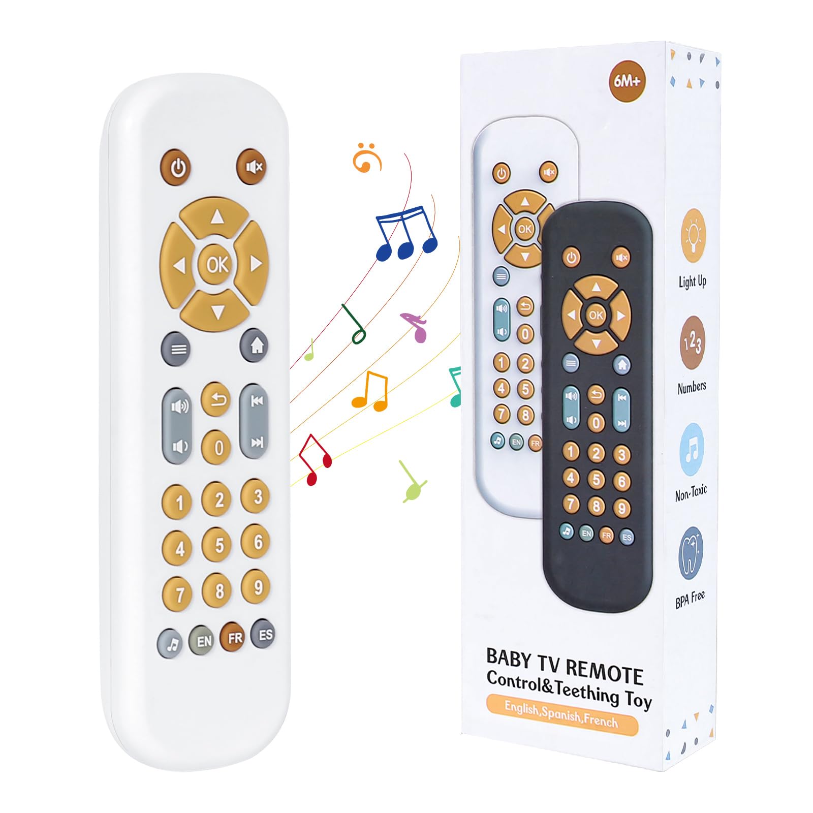 Orzbow Baby TV Remote Control Toy, Multilingual Music Toy for Babies with Number Reading Teaching, Baby Toy with Sounds, Baby Learning Toy from 6 Months