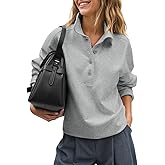 Fisoew Womens Casual Sweatshirt Long Sleeve Button Collared Loose Fit Fall Pullover Tops