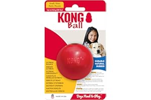 KONG Ball with Hole - Durable Dog Fetch Toy for Training, Interactive Playtime & More - Classic KONG Natural Rubber Ball - Red - For Small Dogs