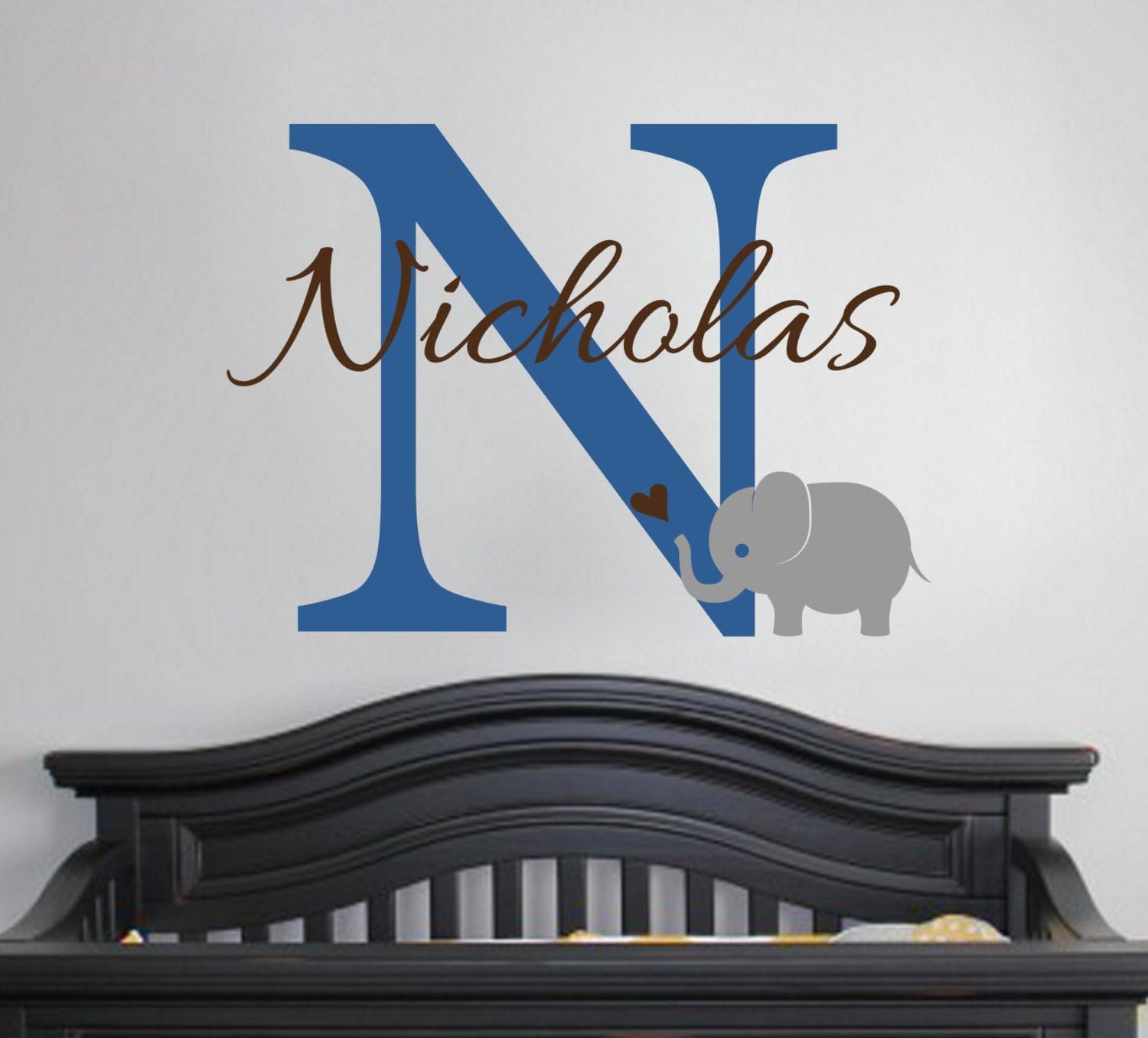 Zixinruies Cute Elephant Monogram - Wall Vinyl Decal Sticker Boys Room Decor Script Initial Baby Boy Nursery Custom Personalized Art Baby Shower Gift