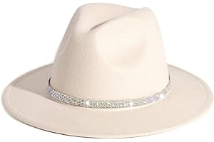 HUDANHUWEI Womens Wide Brim Fedora Hats with Shiny Rhinestone Belt Buckle