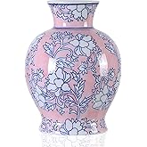 YJSQOEOE Vintage Chinoiserie Floral Ceramic Vase, Large Rustic Pottery Vases for Living Room, Entryway, Dining Table Centerpiece, Farmhouse Home Décor, Floor or Tabletop Flower Vase, (Pink)