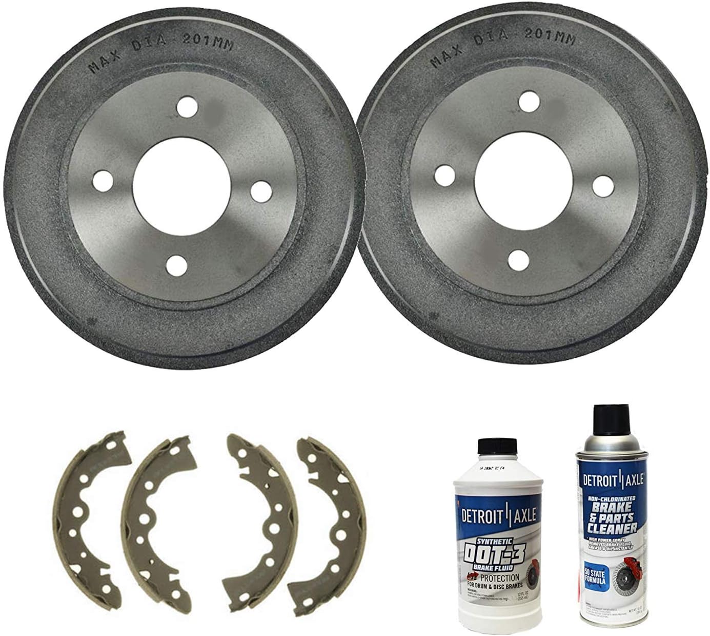 Detroit Axle - Pair (2) Rear Brake Drums with Ceramic Brake Shoes w/Brake Cleaner & Fluid for 2001 2002 2003 2004 2005 2006 Nissan Sentra