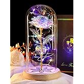 Valentines Day Rose Gifts for Her, Galaxy Glass Rose Forever Preserved Flowers for Delivery Prime Rose in Glass Dome, Birthday Valentine's Day Gifts for Women Mom Girlfriend Wife Daughter Colorful