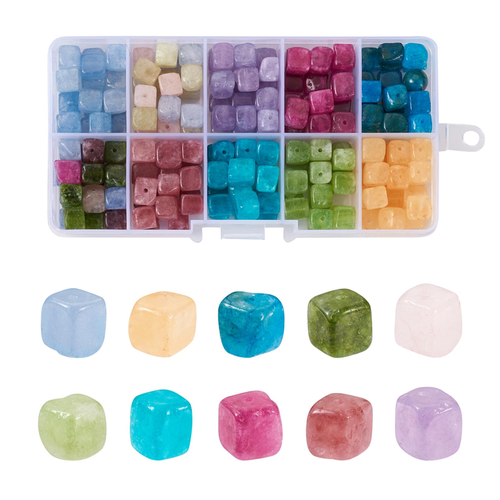 PandaHall 200pcs Natural Cube Gemstone Beads 7~8mm 10 Colors Mixed Stone Beads Chakra Healing Spacer Loose Beads for DIY Bracelet Necklace Jewelry Making, Hole: 0.9mm