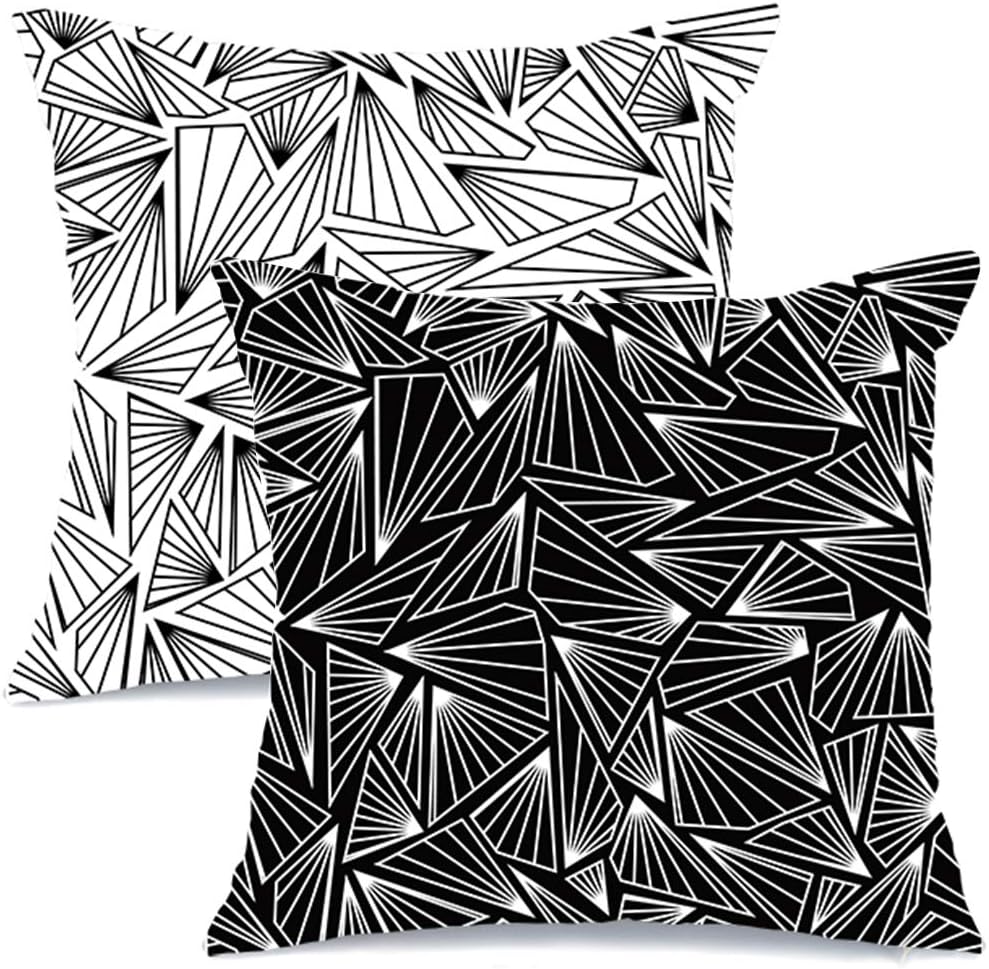 AENEY Modern Decorative Throw Pillow Covers 18x18 Set of 2 for Couch Sofa Bed Unique Geometric Design Home Decor Black and White Throw Pillows