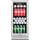 TYLZA 15 Inch Beverage Refrigerator Cooler Under Counter, 130 Can Beverage Fridge Built-in or Freestanding with Glass Door fo