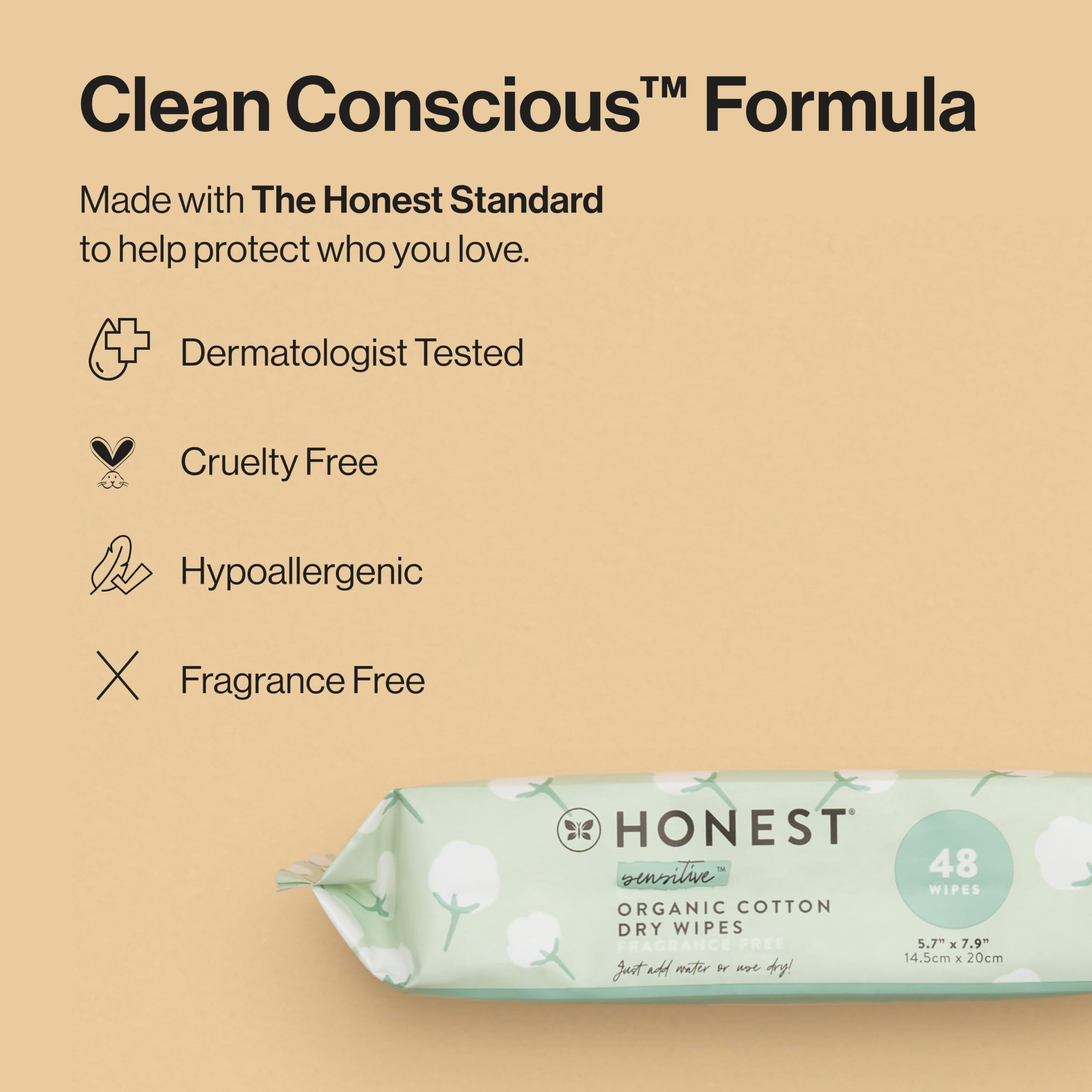 The Honest Company 100% Pure Organic Cotton Dry Wipes | Multi-Use Disposable Facial Cloth and Baby Wipe | Hypoallergenic and Gentle on Skin | 192 Count