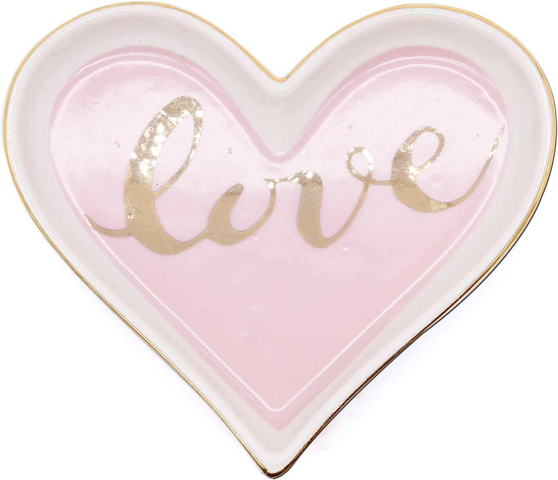Ceramic Pink Love Heart Shape Ring Dish Holder Trinket Dish Holder Jewelry Holder,Engagment Wedding Gifts for girls,women,Newlyweds and Bridal