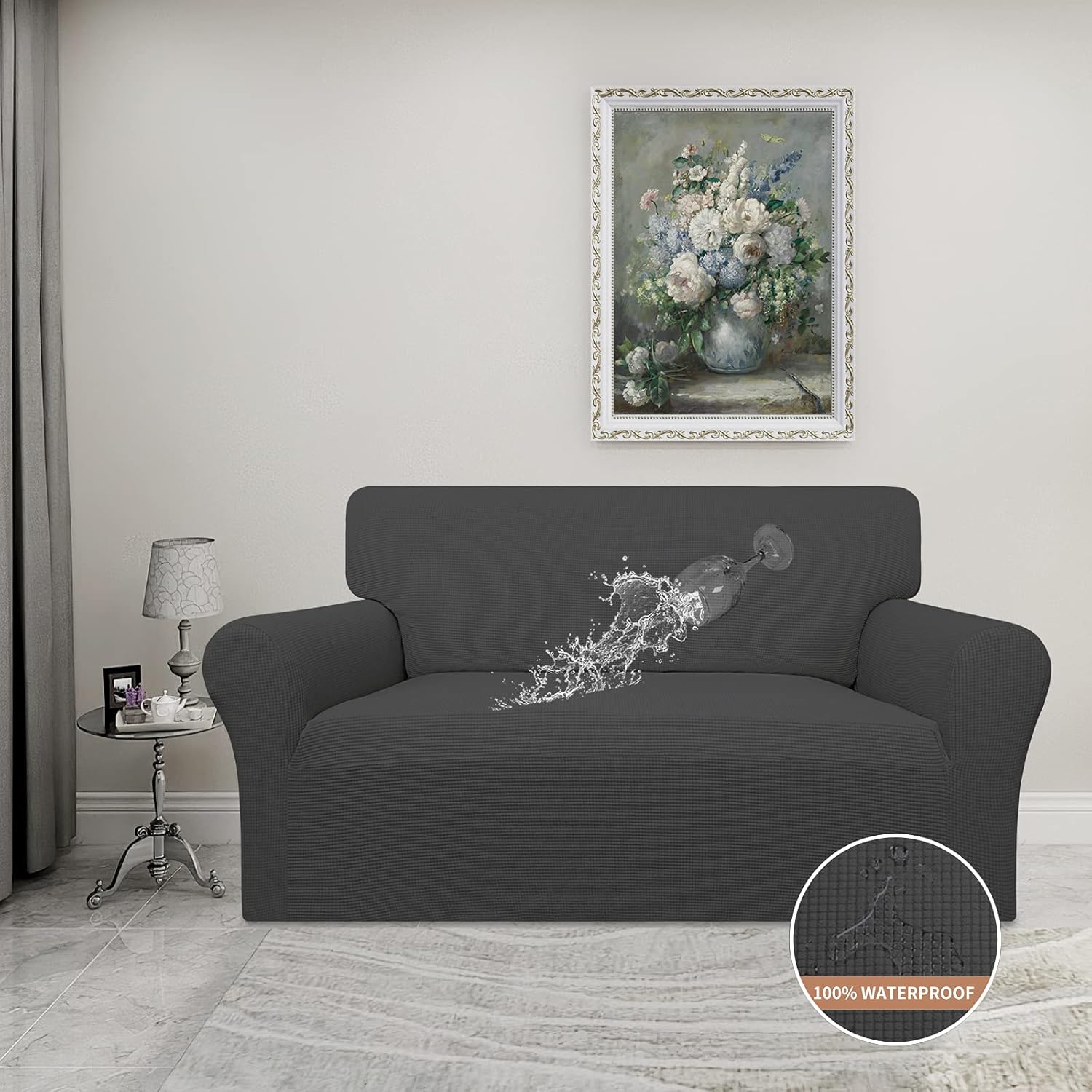 Easy-Going 100% Waterproof Loveseat Couch Cover, Dual Waterproof Sofa Cover, Stretch Jacquard Sofa Slipcover, Leakproof Furniture Protector for Kids, Pets, Dog and Cat ( Loveseat, Dark Gray): Kitchen & Dining