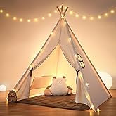 besrey Teepee Tent for Kids with Padded Mat&Light, Kids Tents Indoor Playhouse, Large Kids Tipi Tent, Play Tent for Toddler B