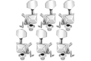 Swhmc 3R3L Guitar Tuning Pegs Machine Heads, Silver Zinc Alloy Semi-closed Tuners for Acoustic & Classical Guitar, Chrome-Plated Gear with Anti-Corrosion