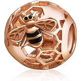 Rose Gold Bee Charms Fits Pandora Charms Bracelet 925 Sterling Silver Insect Animal Dangle Charm with Clear Cz for 3mm Snake Chain Bracelet