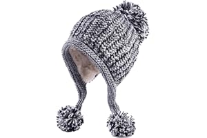 HUAMULAN Women Winter Peruvian Cover Ears Beanie Hat Ear Flaps Sherpa Ski Snow Hats Knit Fleece Lined 3 Pom Pom