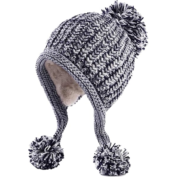 Women Grey Winter Sherpa Beanie Hats Knit Ear Flaps Peruvian Cover Ears Women Winter Peruvian Cover Ears Beanie Hat Ear Flaps One  main image 3
