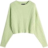 Ckikiou Spring Fall Crew Neck Batwing Cropped Sweater for Women Lightweight Soft Knitted Semi Short Pullover Jumper