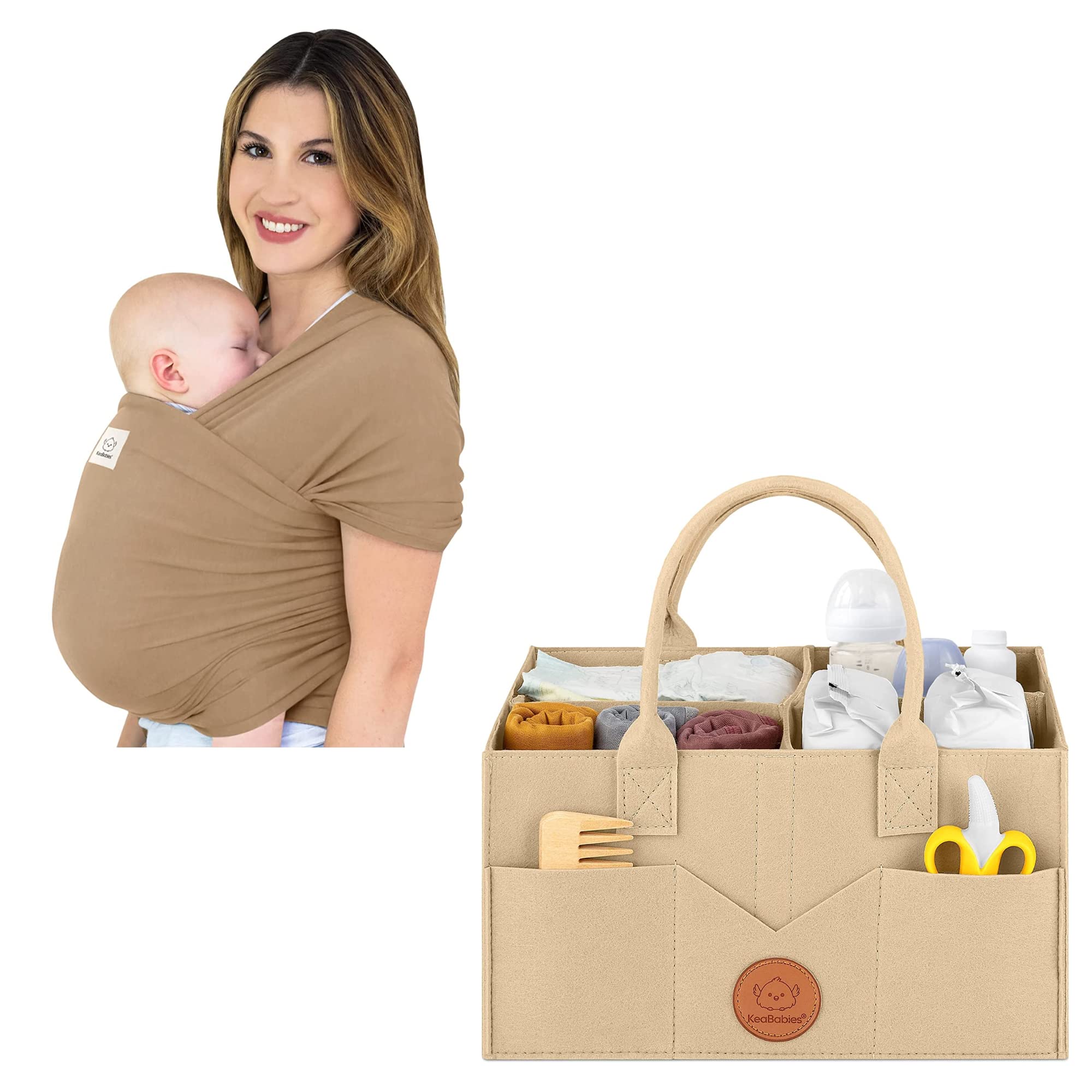 KeaBabies Baby Wrap Carrier and Baby Diaper Caddy Organizer All