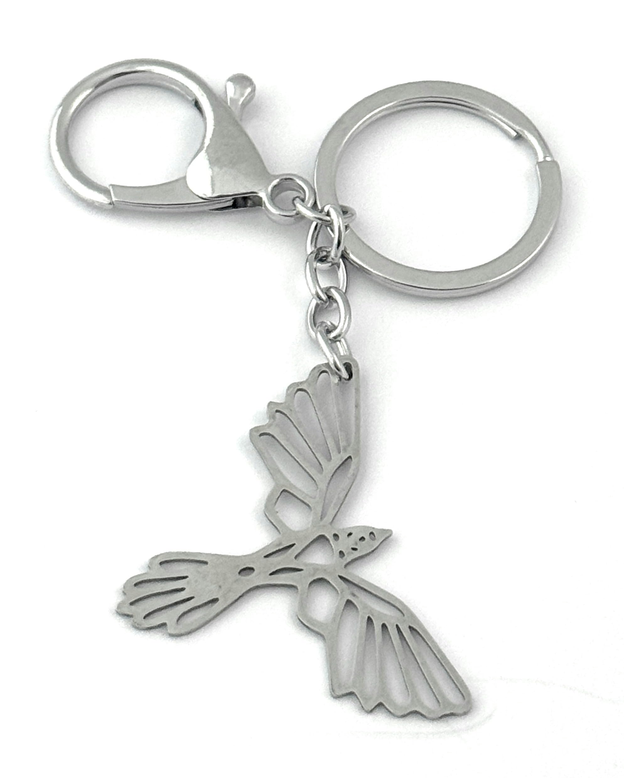 FizzyButton Gifts Phoenix Silver Tone Keyring Key Ring and Lobster Clasp with Stainless Steel Origami Style Charm
