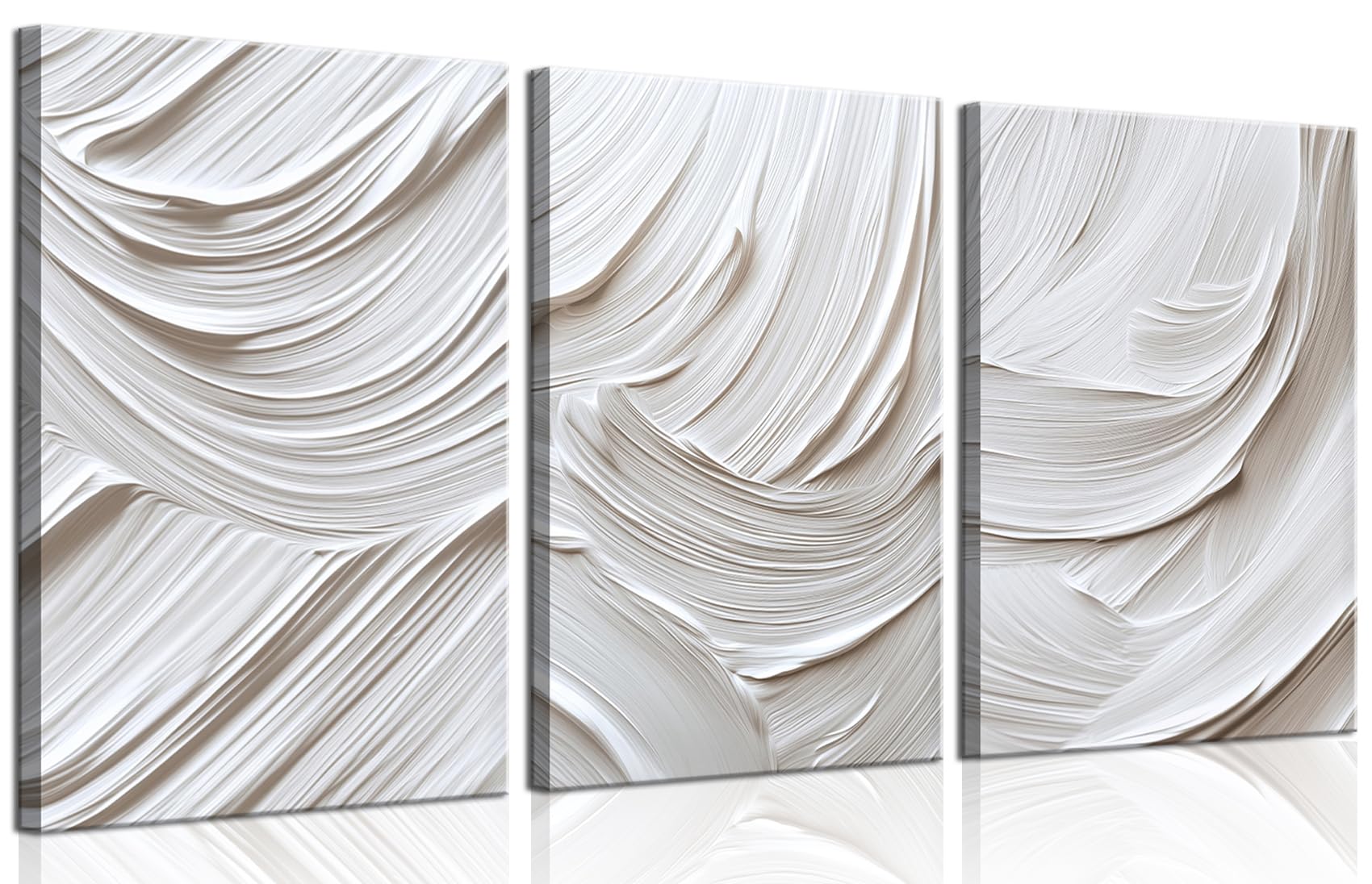 Photo 1 of 3Pcs Modern Neutral Abstract Canvas Wall Art Mid Century Beige and White Brush Strokes Wall Decor Pictures Boho Minimalist Soft Tones Posters Prints for Living Room Bedroom Home Decoration 12x16in