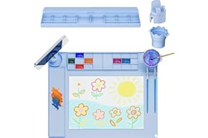 CLESOO Silicone Painting Mat for Crafts Paint Mat for Kids Paint Station Set Up Silicone Art Mat Playdoh for Resin with Raised Edge Slime Mat with Removable Cup Palette Cover 360°Phone Holder 20"X16" Blue
