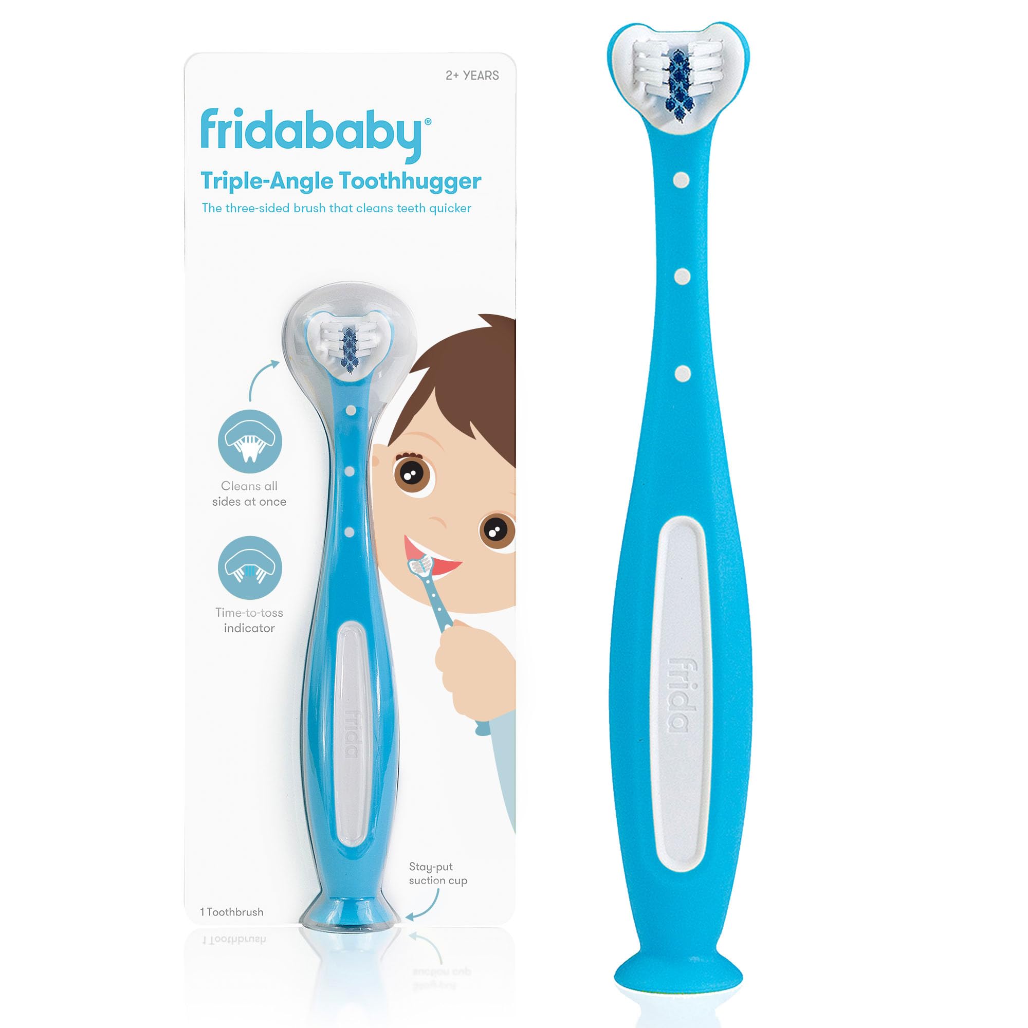 Frida Baby Toothhugger Kids Toothbrush: U-Shaped Toothbrush with Triple-Angle Bristles, Easy-Grip Handle, Soft Toothbrush Bristles, for Toddlers and Kids 2+ Years Old, Blue