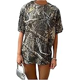 WDIRARA Women's Camo Maple Leaf Print T Shirts Crew Neck Short Sleeve Tee Streetwear Loose Tops