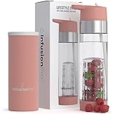 Infusion Pro Fruit Infuser Water Bottle with Straw Lid 24 oz : Flip-Up Straw : Insulated Sleeve & Fruit Infusion Water eBook : Bottom Loading Infuser for More Flavor - Kauai Sunset
